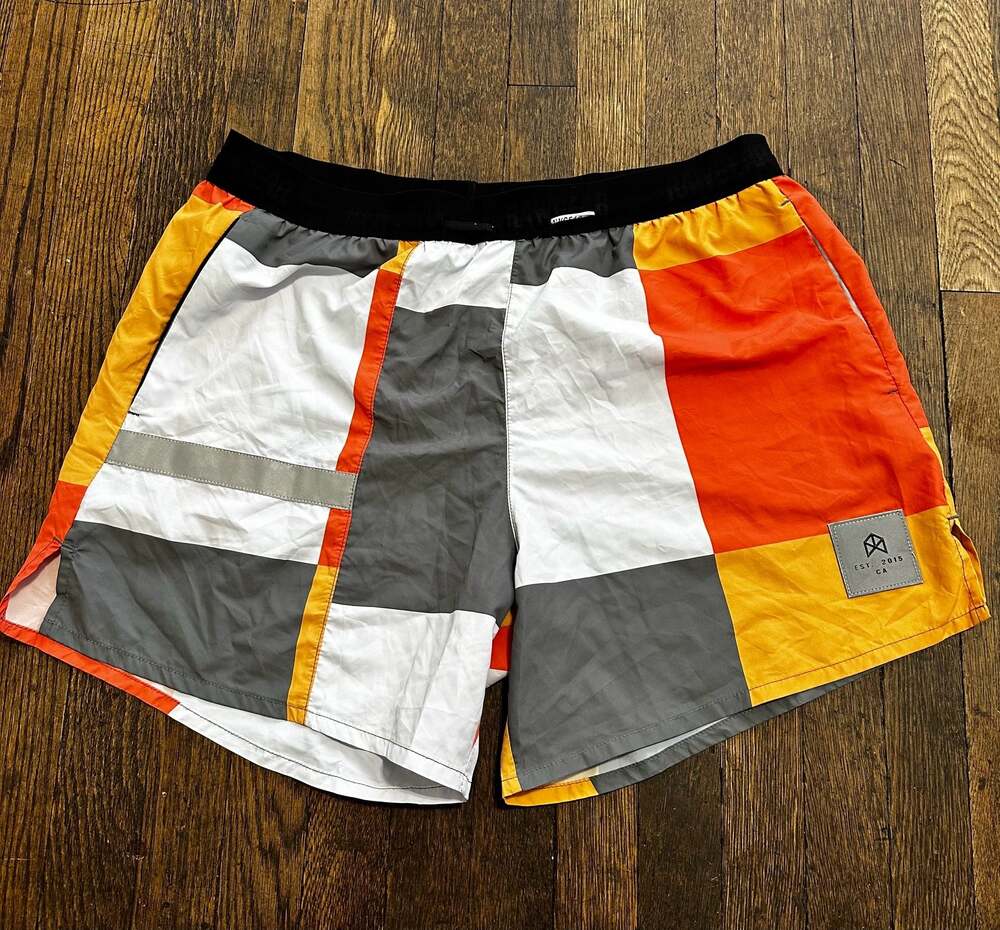 Rawgear Color Block Patchwork Athletic Gym Shorts Orange Gray Size L Workout
